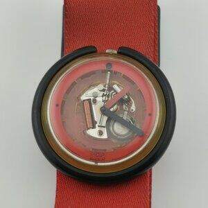 SWATCH POP WATCH SKELETON Transparent DIAL 1988 Red Band Rare New Battery